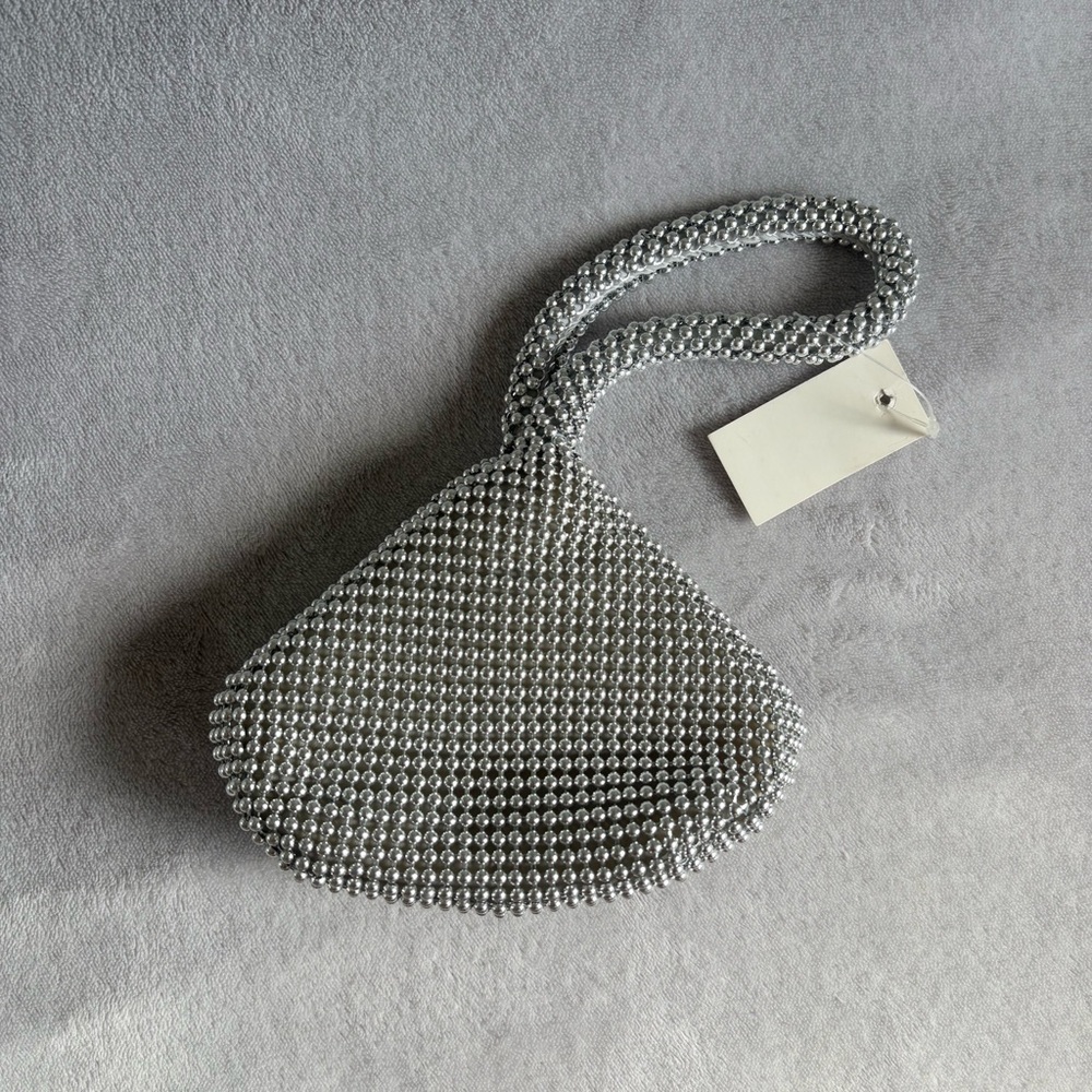 Elegant Silver Beaded Women's Bag